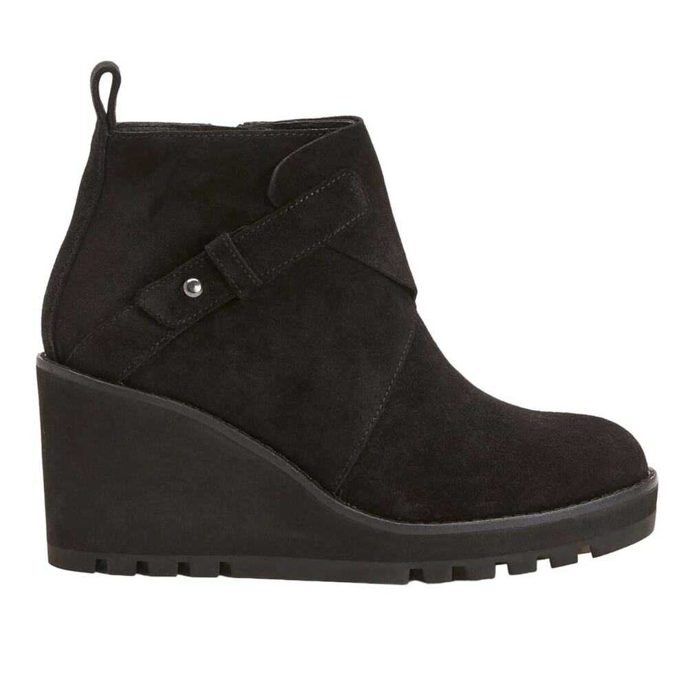 Eileen Fisher NWOB Tinker Ankle Wedge Bootie in Suede Black Size 7.5 Side Zip